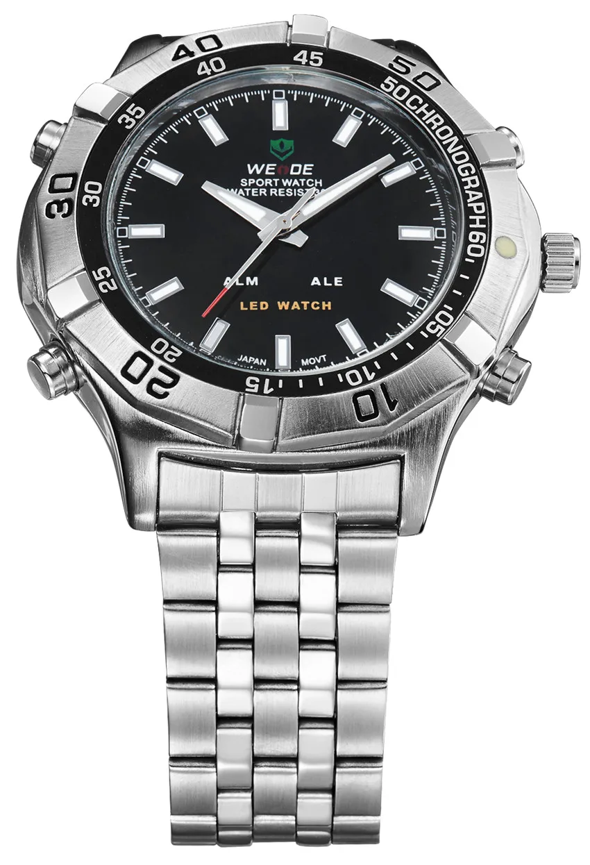 WEIDE LED часы из нержавеющей стали Дата водостойкой кварцевые Relógio Спорт Аналоговый