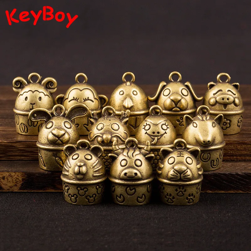 Латунный Кулон 12 Колокольчик для животных Зодиака брелка подвеска крыса бык тигр