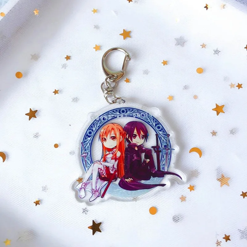 Anime Key Chain Sword Art Online Kirito Asuna Two Sided Acrylic Keyring Keychain Key Chain