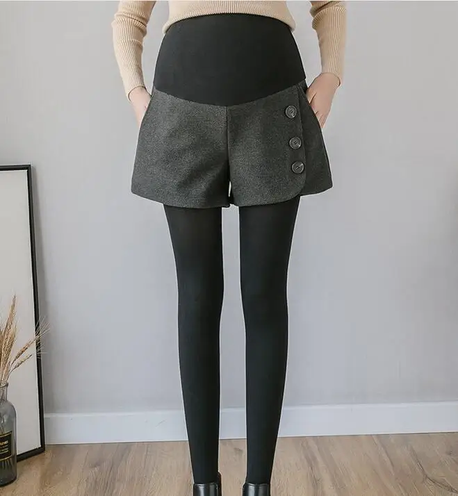 922Dark Grey Осенне-зимние хлопковые шорты для беременных женщин с карманами, брюки с тремя пуговицами, широкие шерстяные сапожки для беременных - Color: 922Dark Grey