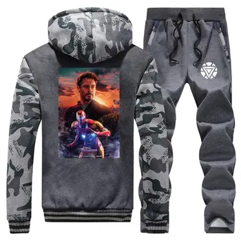 

Iron Man Thick Hoodies Superhero Tony Stark Sweatshirt+Pants 2 Piece Sets Men Hoodie Warm Suit Fashion The Avengers Tracksuit