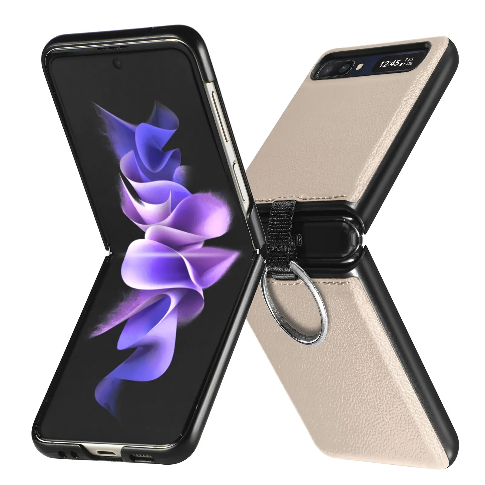 Không Bám Vân Tay Nhẫn Giá Đỡ Bao Da Dành Cho Samsung Galaxy Samsung Galaxy Z Flip 3 Flip3 Lật 5G Chống Va Đập nắp Gập Fundas samsung flip phone cute Cases For Samsung