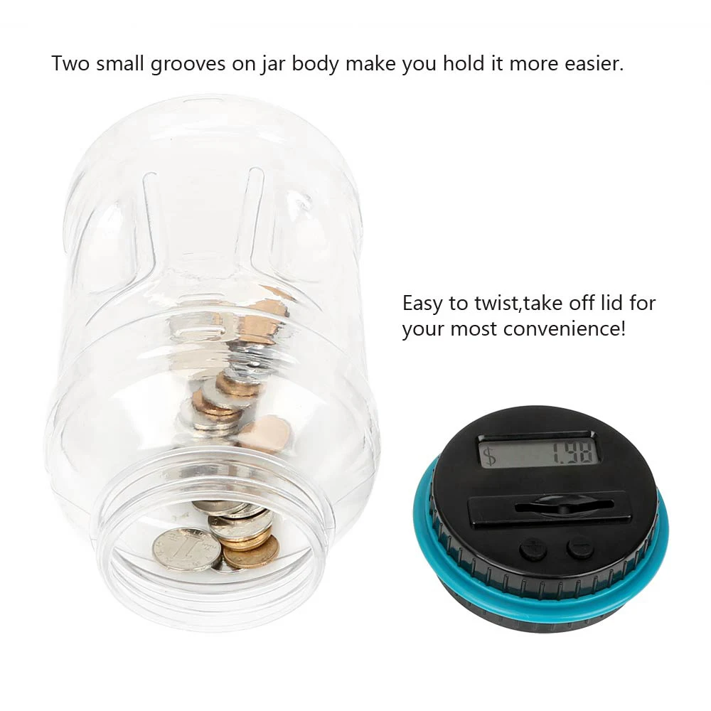 Coins Storage Jar For USD EURO 1.8L ABS Large Capacity Money Saving Box Piggy Bank Digital LCD Screen with Automatic Counter