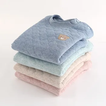 

Soft Children's Winter Cartoon Bear Pattern Quilted Thick Warm Comfortable Casual Three-layer Thermal Underwear Set