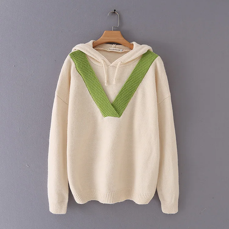 HF1936 Beige H. SA зима и осень женский кашемировый свитер с капюшоном и воротником пуловеры сплошной цвет вязаная куртка джемпер пуловеры - Цвет: HF1936 Beige
