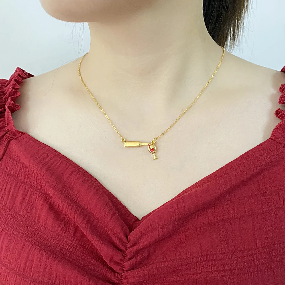 Любовь красное вино Бутылка Чашка ожерелье ключицы цепь бокал вина шик кулон