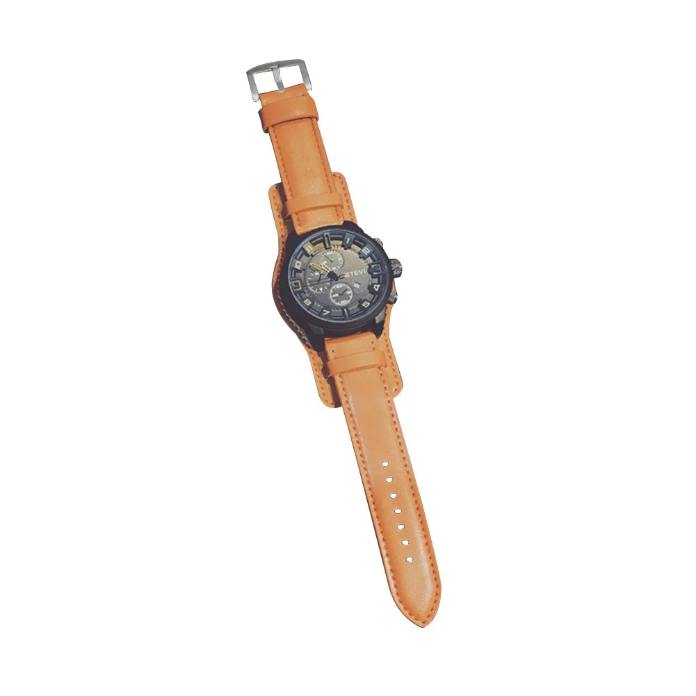 Электронный двухслойный циферблат Регулируемый искусственный кожаный ремешок аналог дисплей Кварцевые наручные часы мужские с большими круглыми диалчасами мужские - Цвет: orange