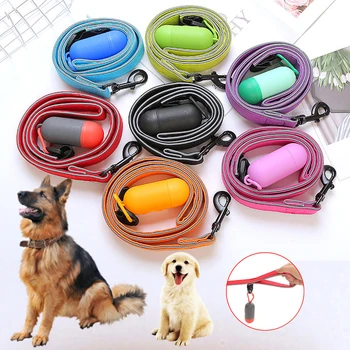

1set 115CM Reflective Dog Leash Pet Leash Dog Traction Rope Night Out Luminous Dog Chain With Trash Box and Roll of Garbage Bags