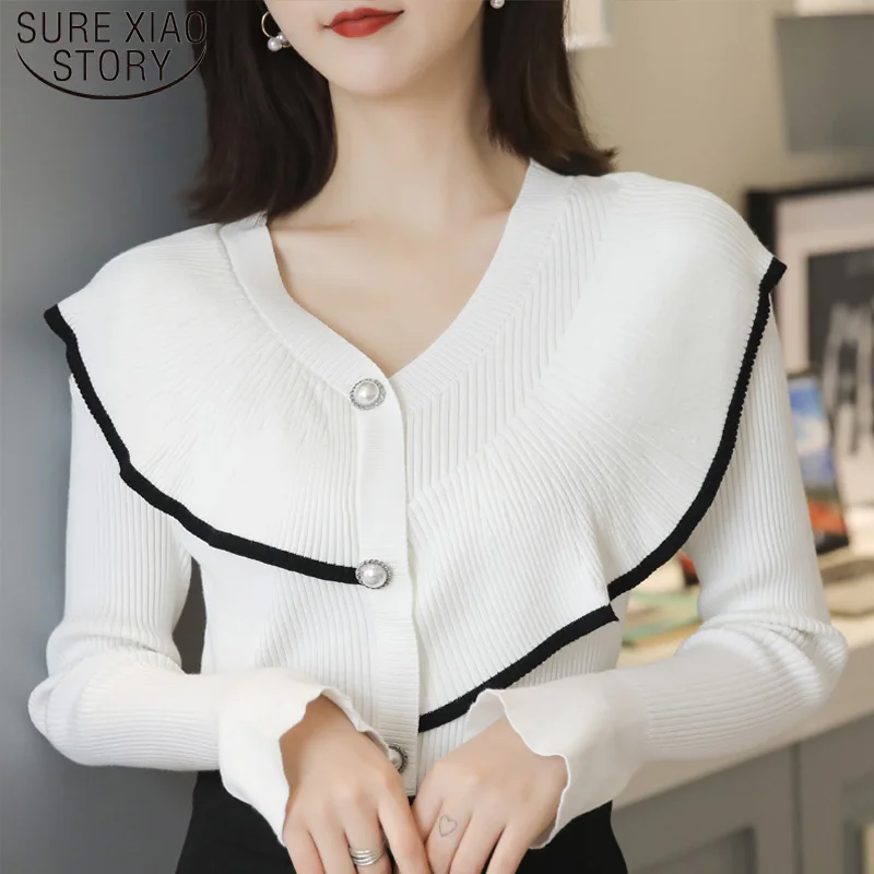 

2019 New Long Sleeve V Collar Knit Sweaters Women Solid Base Women Shirts Casual Sweet Slim Pullovers Winter Clothes 6503 50