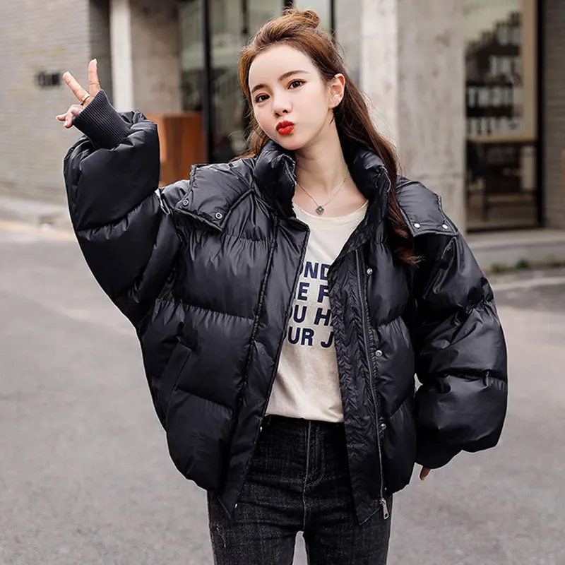 New Winter Coat Women Fashion Hooded Warm Slim Short Down Jacket Female Plus Size Letter Printed Women's Winter Jacket 473 - Color: black