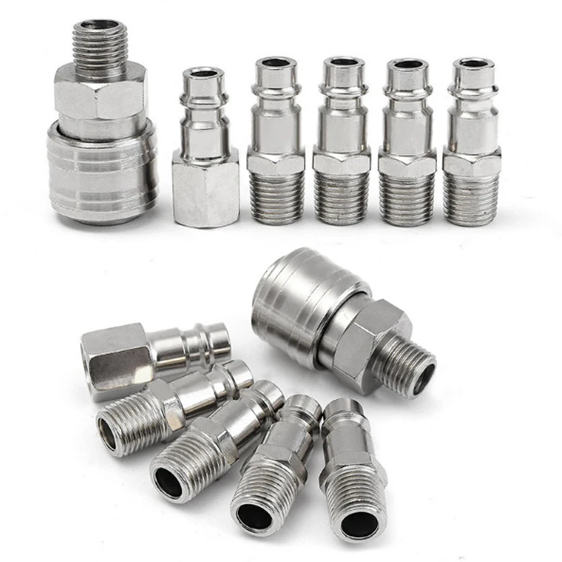 

6 Pieces Set 1/4 Inches BSP Air Line Hose Compressor Fitting Connector Coupler Adapter Quick Release Fittings Pneumatic Parts