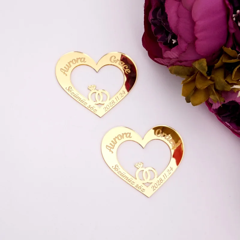 20pcs Personalized Wedding Name Signs Custom Heart Shape Small Tag Party Favors Gifts Small Engagement Decor Accessories 6cm