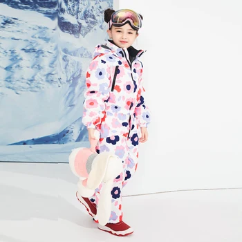 

Children One-piece Ski Suit Cartoon Pattern Kids Ski Suit Children Windproof Waterproof Warm Girls and Boy Skiing Set