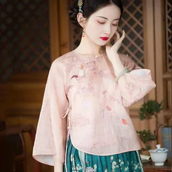 Cheongsam – chemises Qipao grande taille pour femmes, imprimé en mousseline de soie, bandes d'épissure, rétro, Style chinois, nouvelle mode d'été, 2022 