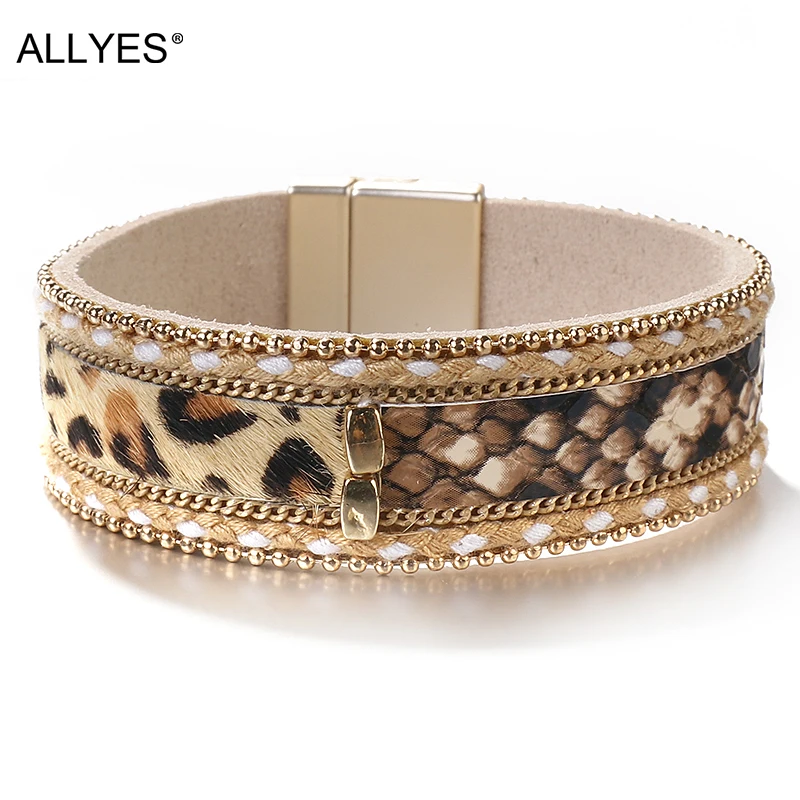 Браслет женский кожаный с леопардовым принтом и змеиным | Украшения аксессуары