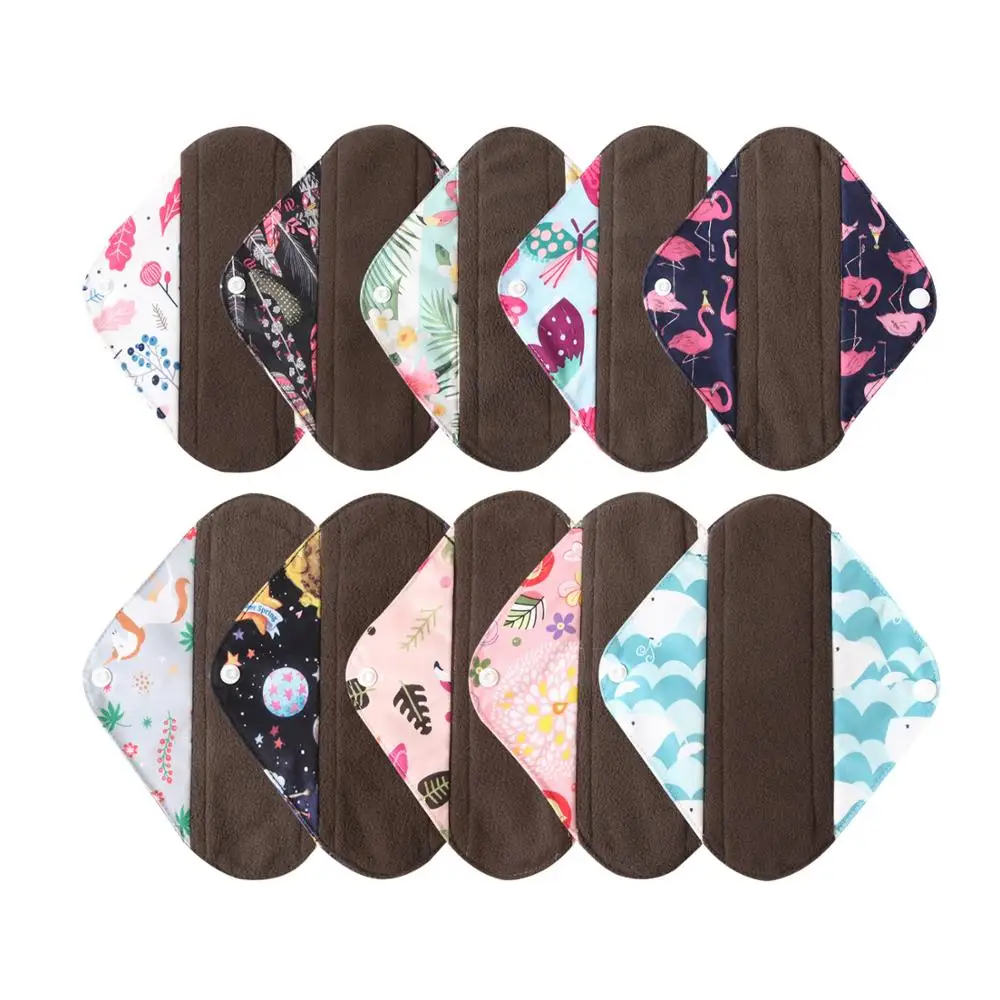 

Wholesale Washable Sanitary Pads Bamboo Cloth Pads Reusable Serviette Hygienique Cartoon Print Women Menstrual Pads Size S M L