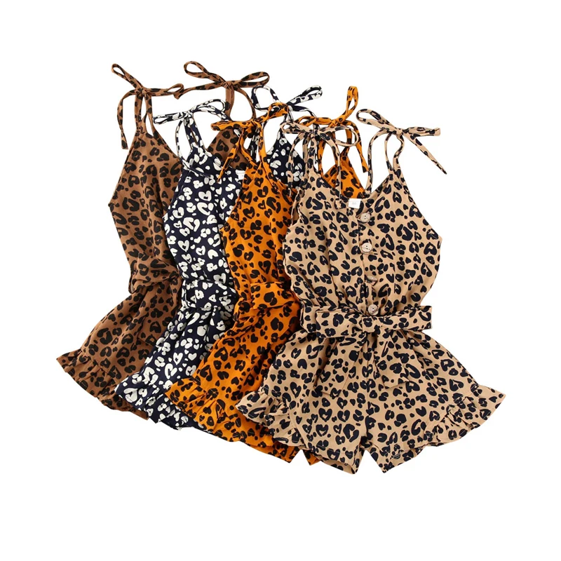 Pudcoco Fast Shipping 4 Colors Infant Baby Girls Leopard Rompers Overalls Sleeveless Button Jumpsuits Outfits Summer 1