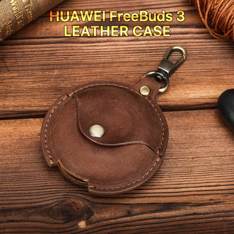 Genuine Cow Leather Case Cover For Huawei Freebuds 3 Bluetooth Earphone Cases Headphone Accessories Protector Earbud Case Cover