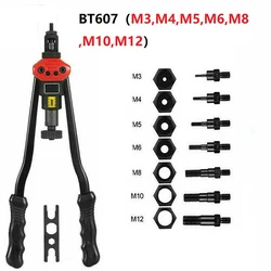 Ensemble d'outils de rivetage, Rivet à main, pistolet à écrou, outil de rivetage, à main aveugle lourd M3 M4 M5 M6 M8 M10 pour la tôle, BT   605/606/607 