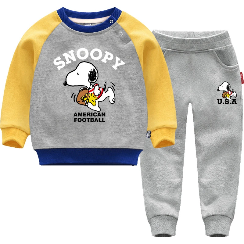 Детский весенне-осенний комплект Snoopy из дышащего мягкого хлопка и длинных брюк