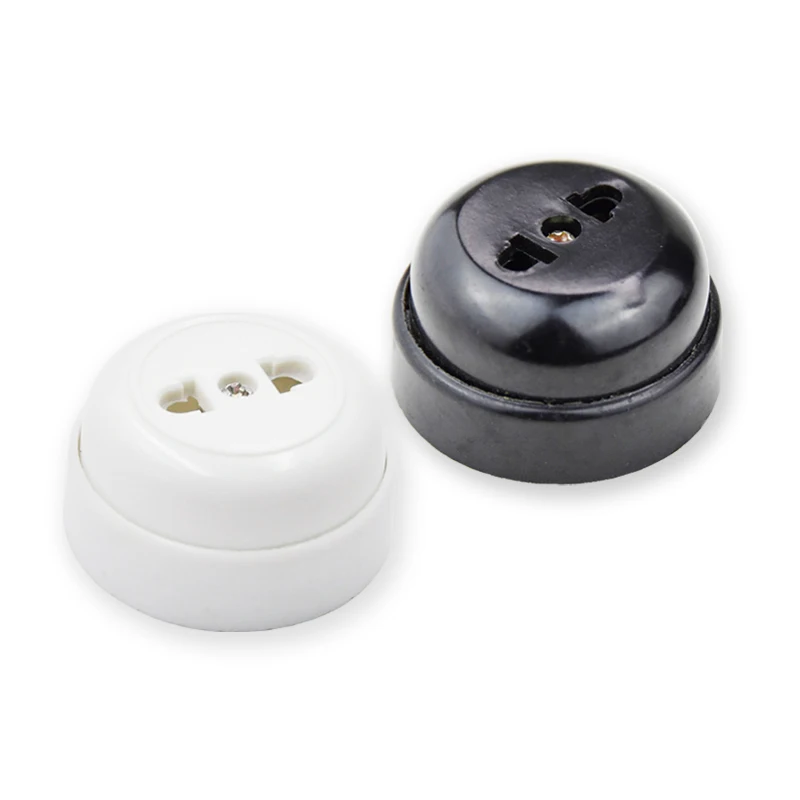 

2pcs Retro Electrical Socket Round-shaped Socket Two-hole Socket Single Plug-in Vintage Brown 10A Bakelite