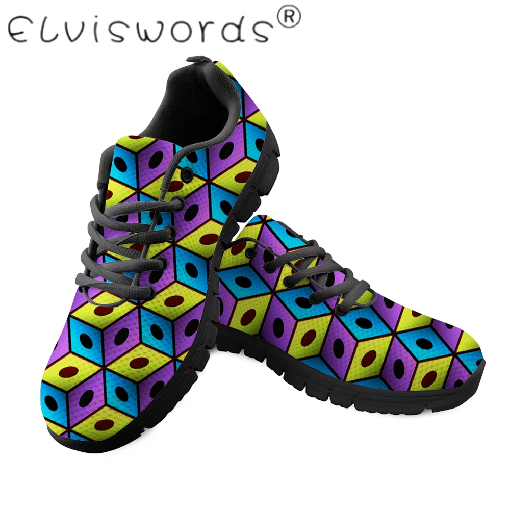 

ELVISWORDS New Men Shoes 3D Geometric Pattern Print on demand breatheable Black Casual Sneakers Trendy shoes Size 39 zapatillas