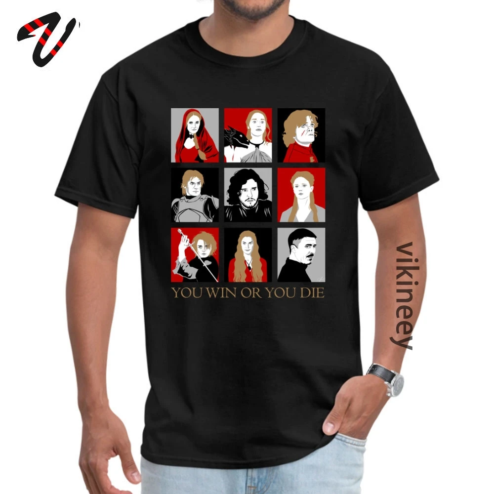 Cotton Fabric Men Short Sleeve All_Characters__Game_of_Thrones_ T Shirts Family Tees Family Design Crew Neck Tshirts All_Characters_-_Game_of_Thrones_3587 black