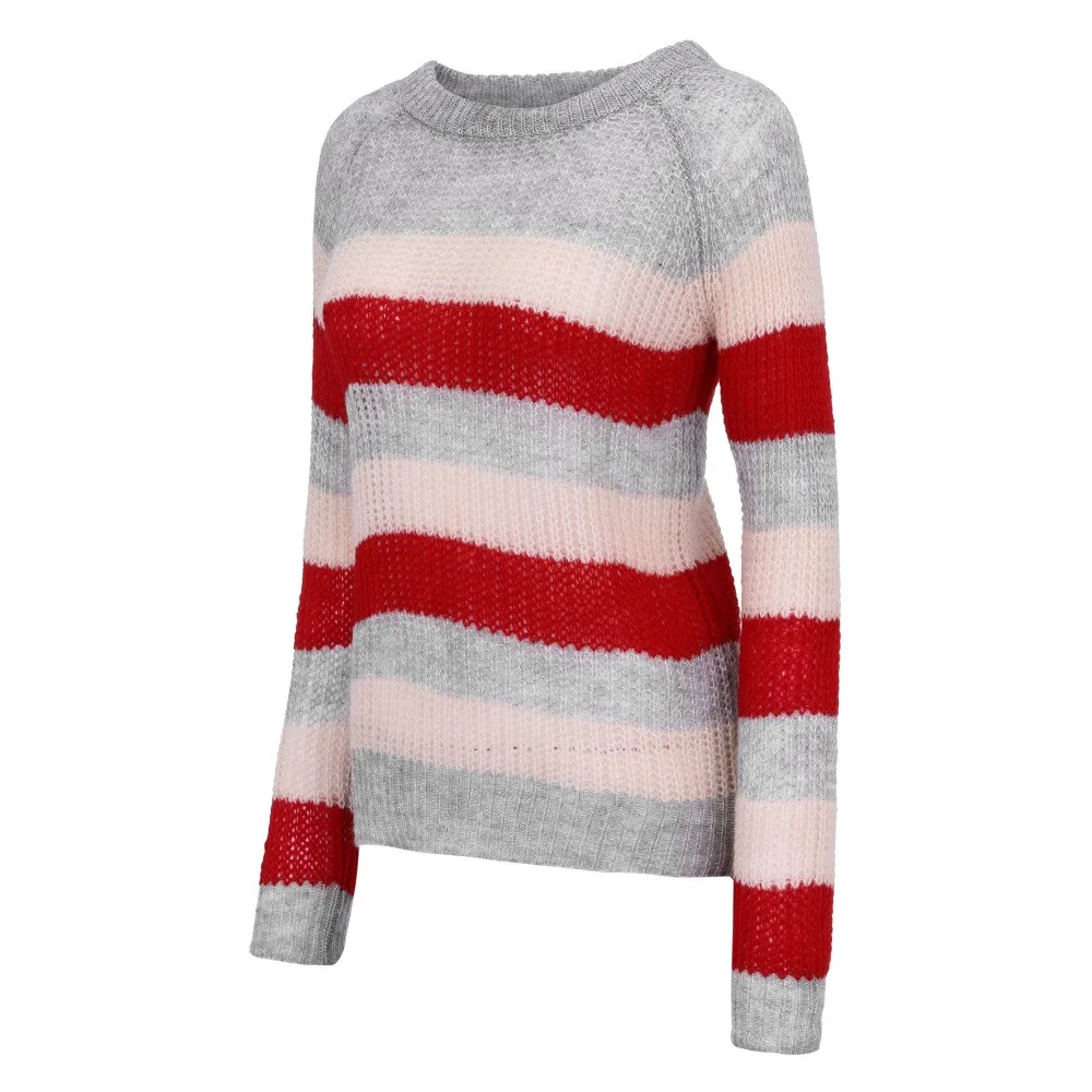 Jaycosin вязаный свитер для женщин, круглый вырез, длинный рукав, в полоску, вязаный пуловер, свободный свитер, джемпер, Осень-зима, женский джемпер