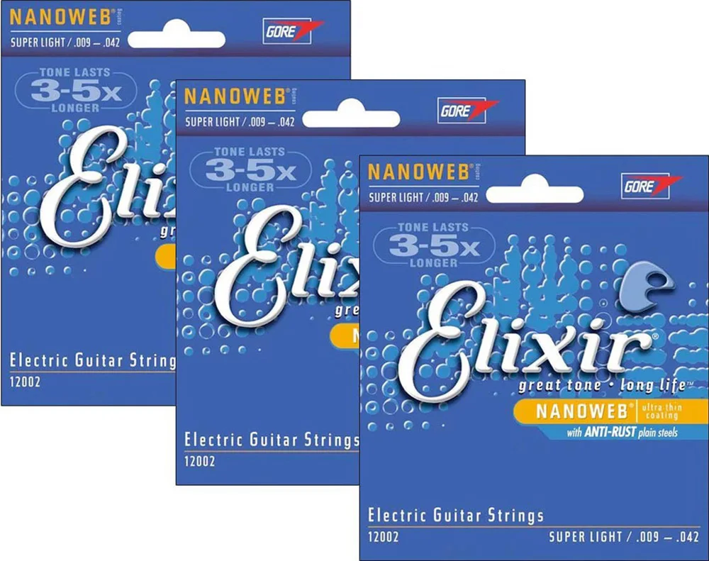 3 Sets Elixir Polyweb Nanoweb Coating ANTI-RUST plain steels Electric Guitar Strings