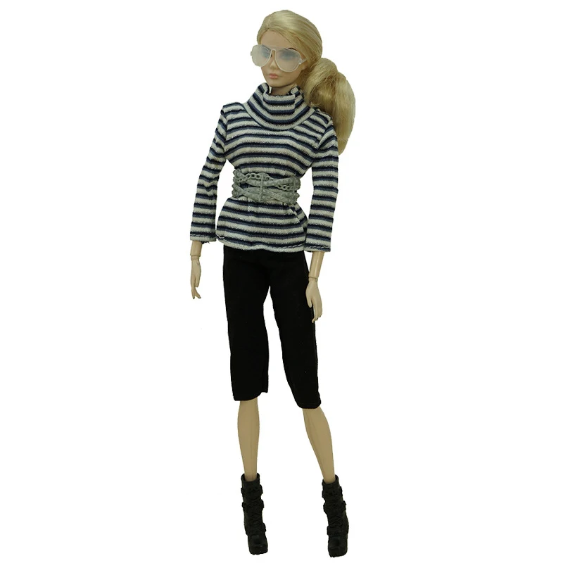 Fashion Outfits For Barbie Doll Clothes Set For Barbie Shirt Pants Shoes Glasses Crown Purse Hat Toys 1/6 Dolls Accessories