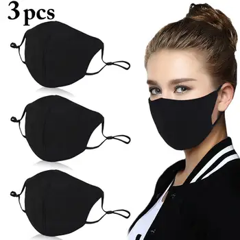 

3Pcs Black Ice silk cotton Mouth Mask Anti Haze Dust Washable Reusable Black Dustproof Mouth-muffle Winter Warm Mask