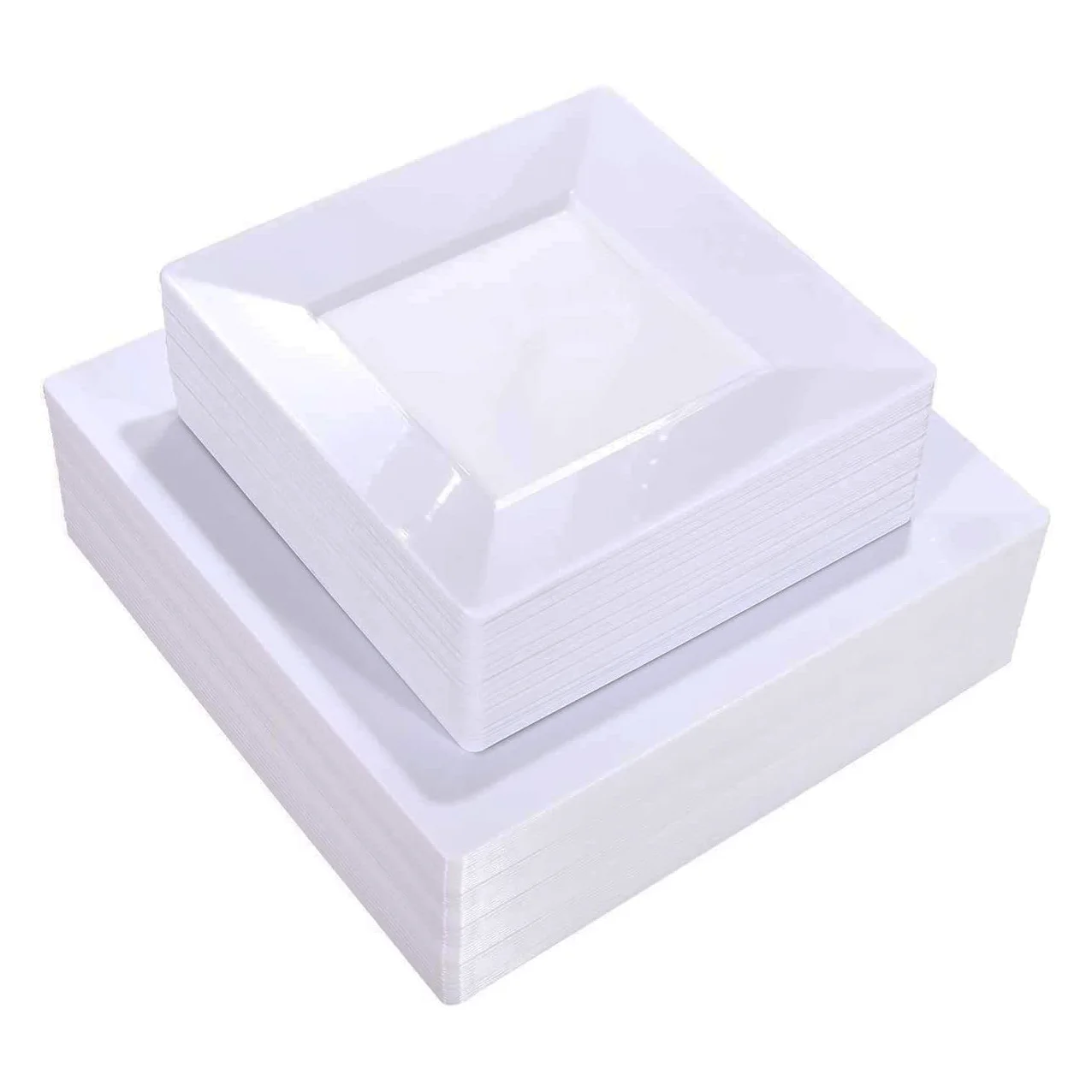 Plastic Disposable Plates Square Hard Plastic Dinner Salad Dessert Plate for Party/Wedding
