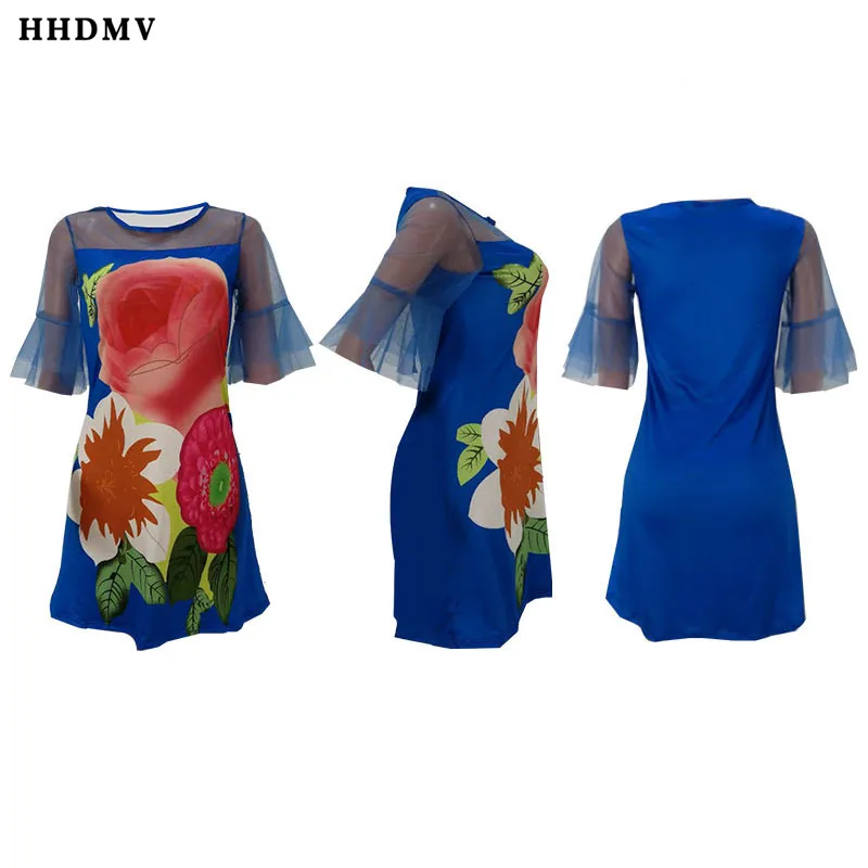 HHDMV GHM16030 летние женские элегантные уличные стильные короткие платья с коротким рукавом и круглым вырезом платья с цветами свободные платья до колен