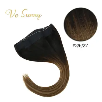

VeSunny Invisible Halo Hair Extensions Brown 100% Real Human Hair Wire with Clips Machine Remy Balayage Hair Blonde #2-6-27