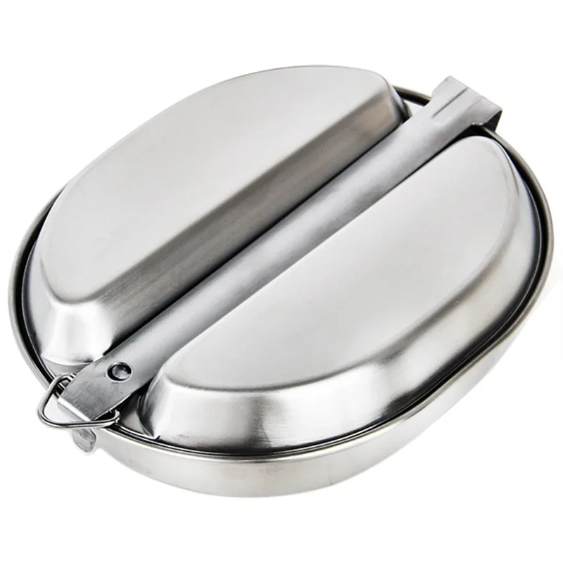 

Stainless Steel Camping Cooking Set Outdoor Picnic Canteen Canteen Lunch Box With Camouflage Carry Bag