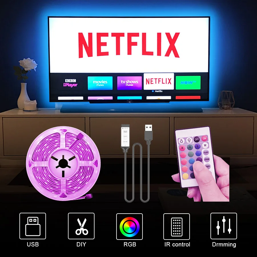 Светодиодная лента RGB 2835 совместимая с Bluetooth USB гибкая лампа 5 В Диодная для