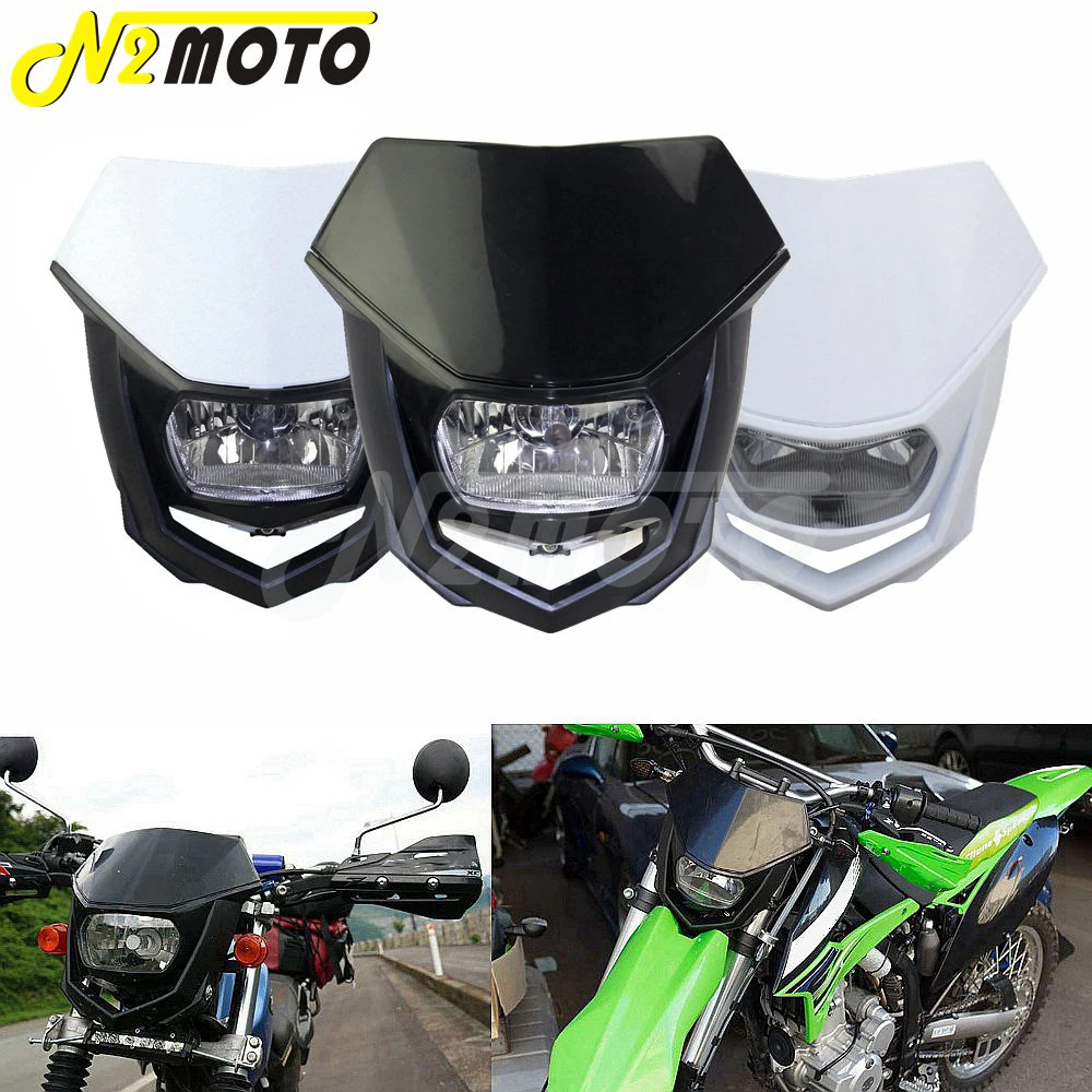 Universal Motorcycle Headlight Head Lamp Light Kit H4 12V 35W For HONDA YAMAHA KAWASAKI SUZUKI CR CRF XR YZ YZF WR KX KXF KLX RM RMZ 125 250 450 ATV Pit Dirt Bike Black 