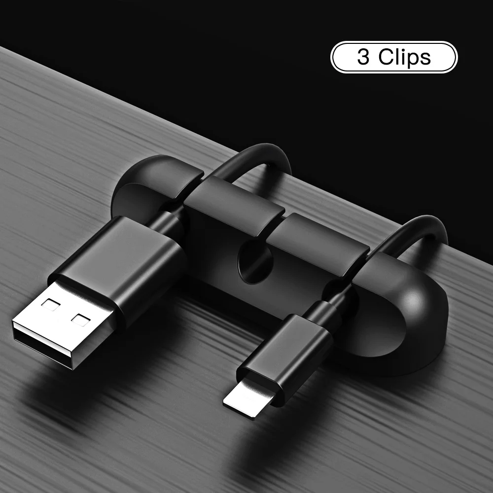 ANMONE силиконовые USB устройства для сматывания кабеля гибкий кабель управление зажимы провода Держатель для наушников мышь шнур телефонная линия настольного хранения - Цвет: 3 Clips Organizer