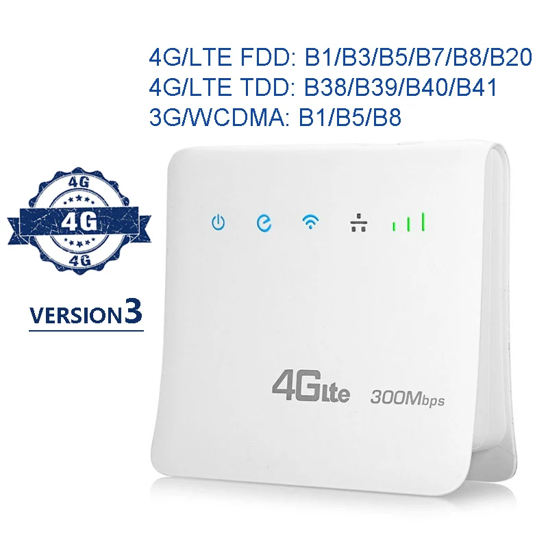 version 3 Разблокированный 300 Мбит/с WiFi роутер 4g wifi мобильный LTE маршрутизаторы CPE с поддержкой порта LAN sim-карты Европа Азия Ближний Восток Африка - Цвет: version 3