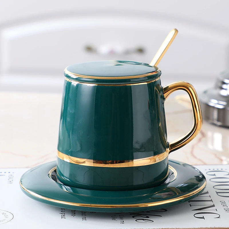 And Saucer Set Nordic Ceramic With Spoon Green 3 