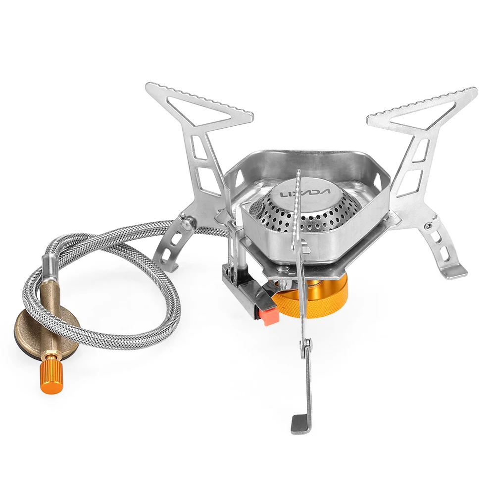 Foldable Windproof Camping Gas Stove Portable Outdoor Cooking Folding Piezo Ignition Gas Stove with Box