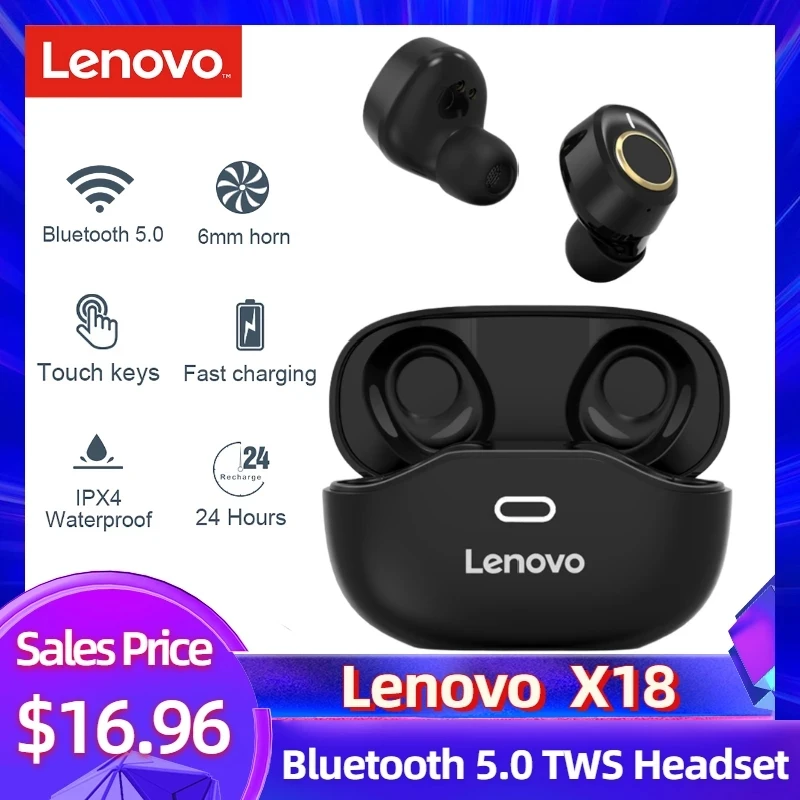 Беспроводные наушники Lenovo X18 Bluetooth 5 0 мини TWS Спортивная гарнитура