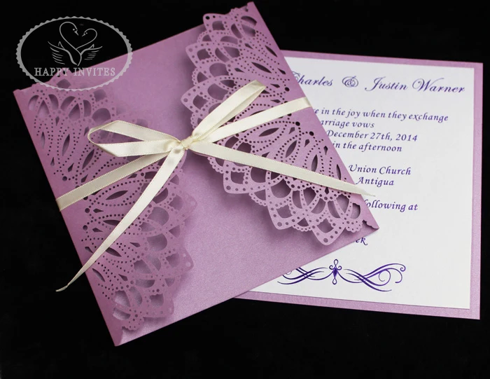 HI3014-07 Hot Sale Lilac Laser Cut Invitation Card with Purple Stamping