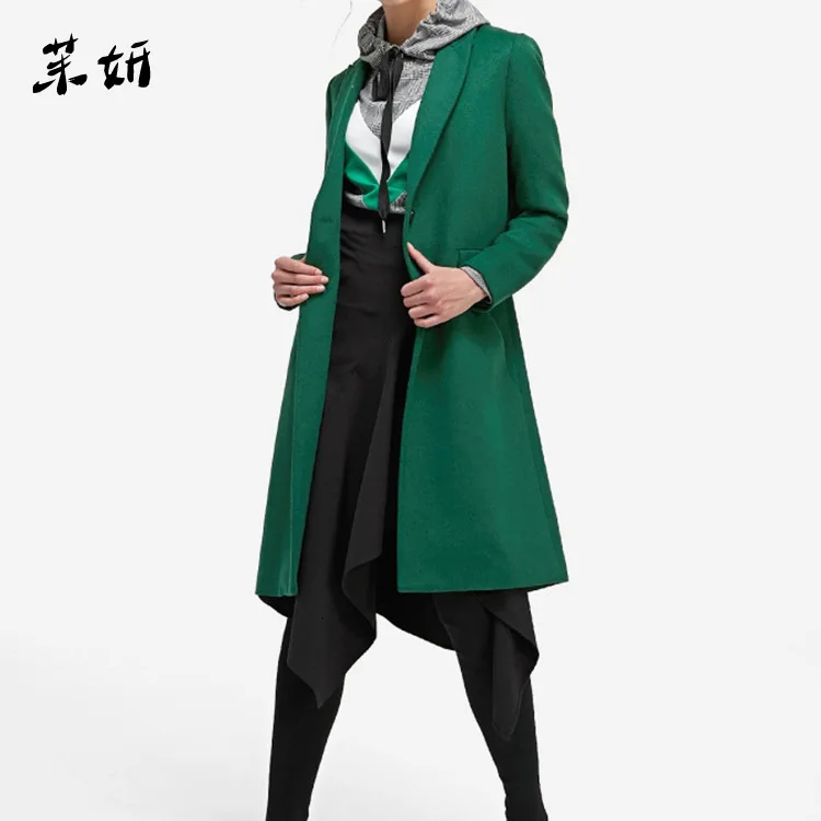 

Lady Office Fashion Long Coat for Women Solid Slim Wool Coat and Jacket Single Breasted Women Clothes 2019