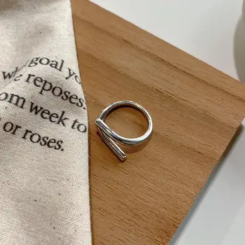 

HRina Geometric Minimalist S925 Sterling Silver Double-layer Open Ring Resizable Line For Unisex Jewelry