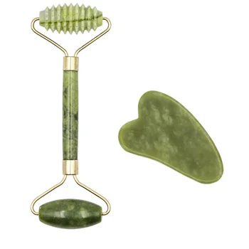 

Green Natural Beauty Double Thorn Head Roller Jade Roller Facial Massage Stones for Face Neck Back Jawline Relaxation Slimming