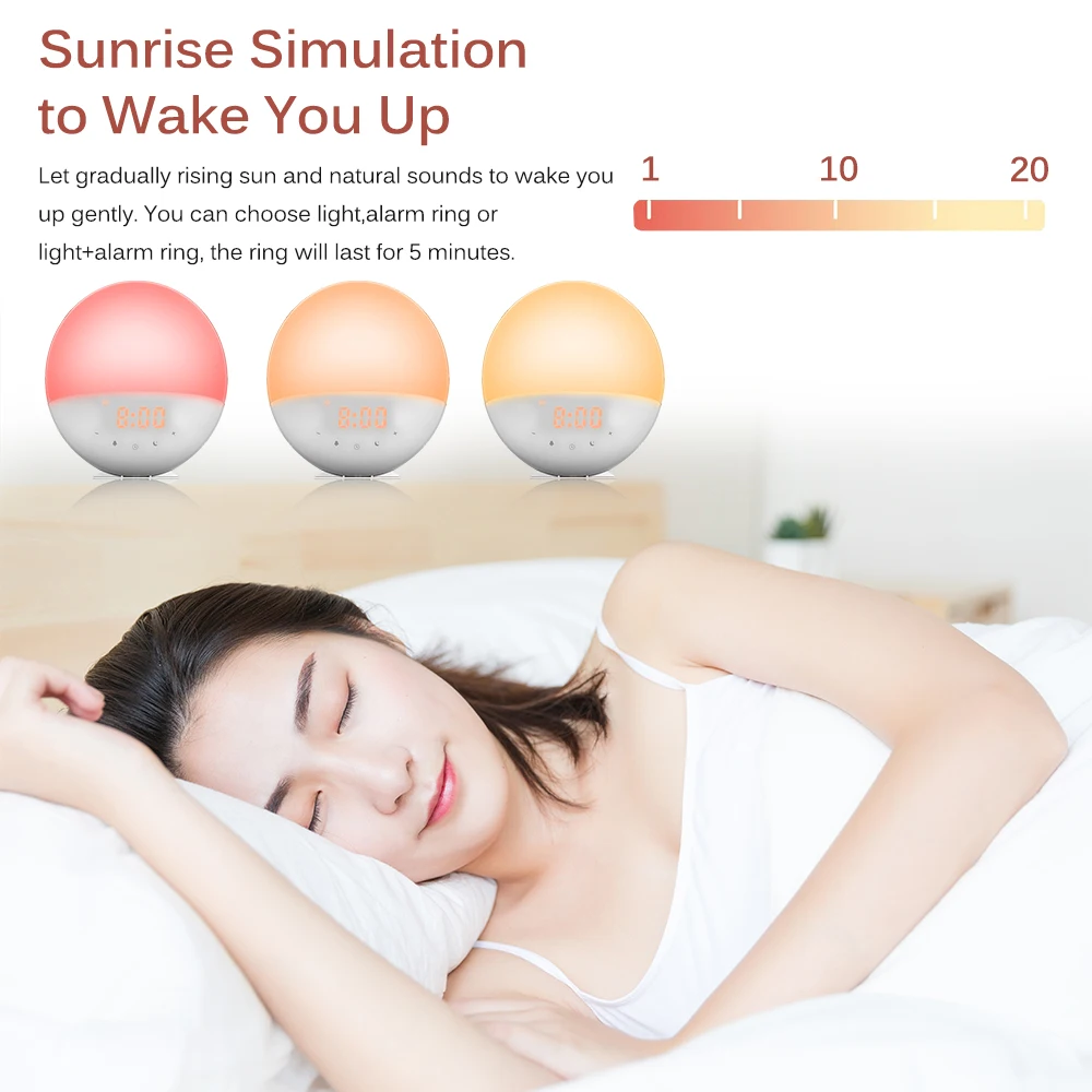 Multifunctional Wake Up Alarm Clock Simulation Digital Clock With FM Radio 7 Colors Light Sounds Function Touch Control