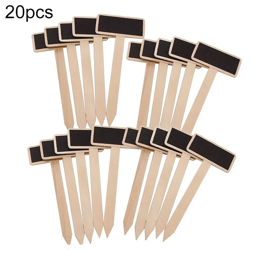 

20Pcs Wooden T Shape Vegetables Plant Pot Labels Tags Garden Chalkboard Decor