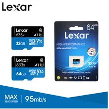 Lexar TF Card 64 Гб U3 V30 микро SD карты UHS-I Class10 U1 SDHC 32 Гб V10 слот для карт памяти 633x Макс 95 МБ/с. для 3D 4K HD видео Камера
