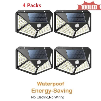 

100 LED Solar Lights Power Solar Motion Sensor Outdoor Light,Solar Powered Wireless Waterproof Exterior Security Wall Light Desi